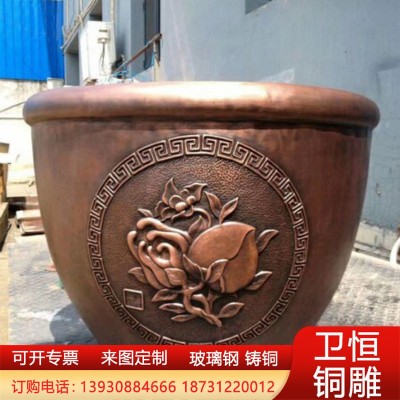 大型纯铜荷花大缸带底座庭院摆件花纹大缸故宫缸铸铜铸铁仿古水缸